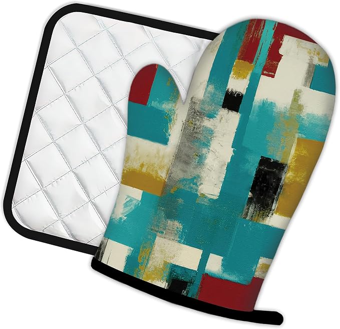 Painting with Red White Black and Yellow Oven Mitts and Pot Holders Kitchen - Image 2