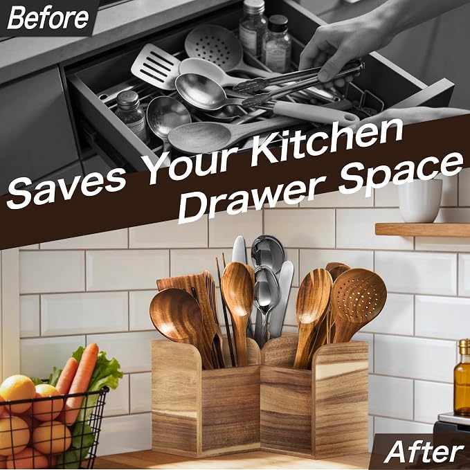 Acacia Wood Kitchen Utensil Holders - Image 3