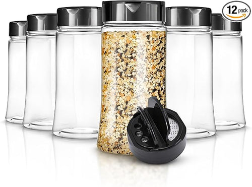 12 Pack 9.5 oz Plastic Spice Jars, Empty Seasoning Containers by StockYourHome