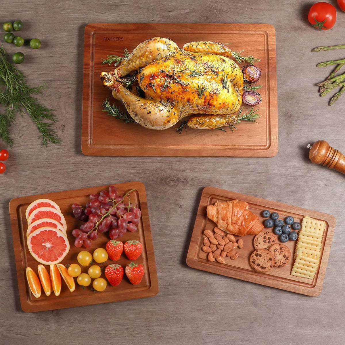Wood Cutting Boards for Kitchen, Acacia Wooden Cutting Board Set