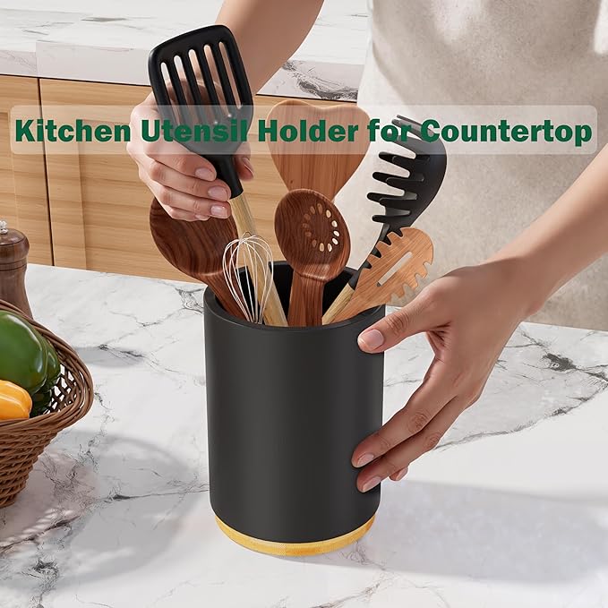 Black Utensil Holder Wood Kitchen Utensil Holder - Image 5