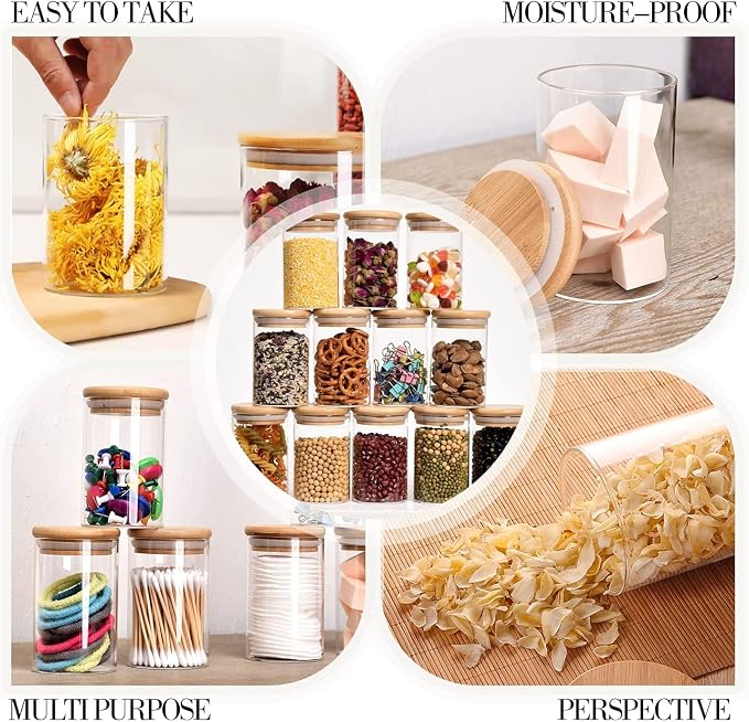 Glass Jars with Bamboo Wooden Airtight Lids 6oz 10oz Spice Jars Food Storage - Image 3