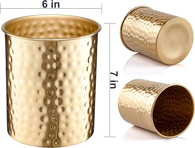 Monarch Abode Kitchen Utensil Holder – Hand Hammered Metal Brushed Gold Utensil - Image 3
