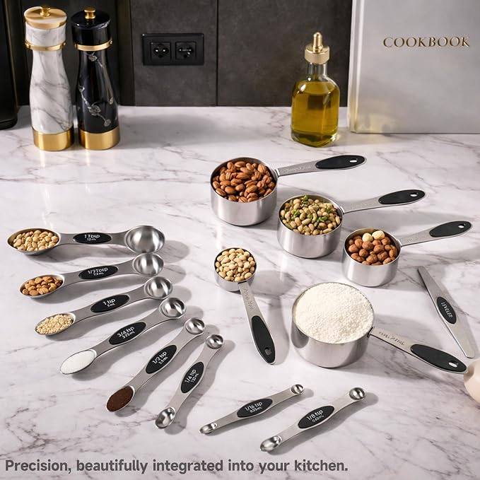 Magnetic Measuring Cups and Spoons Set, Strong N45 Magnets, 304 Stainless Steel - Image 4