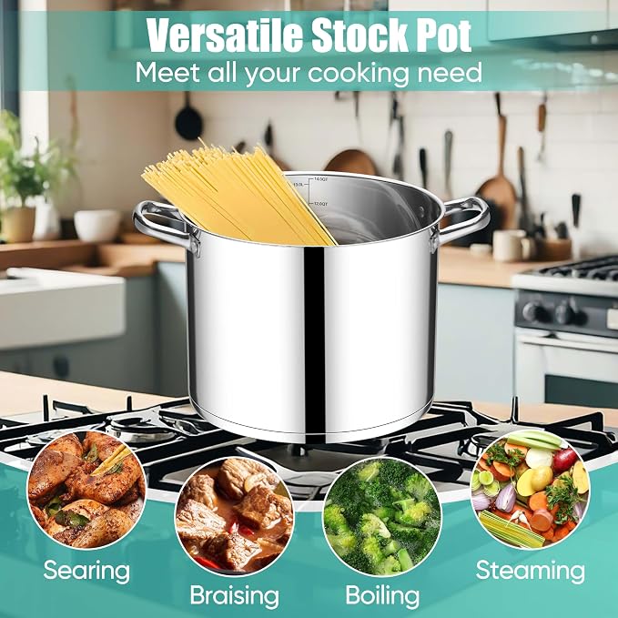 E-far 14 Quart Stainless Steel Stock Pot, Heavy Duty Induction Stockpot - Image 4