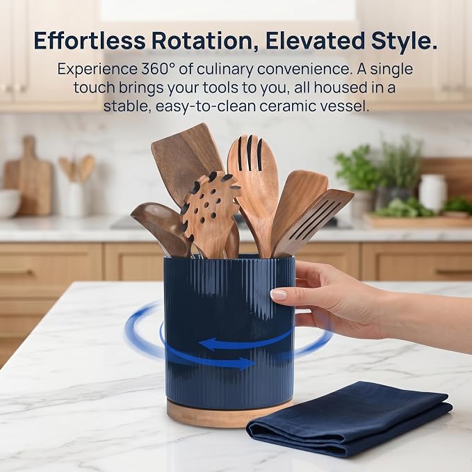 QUELIEN Utensil Holder, 360° Rotating Ceramic Kitchen Utensil Holder - Image 2