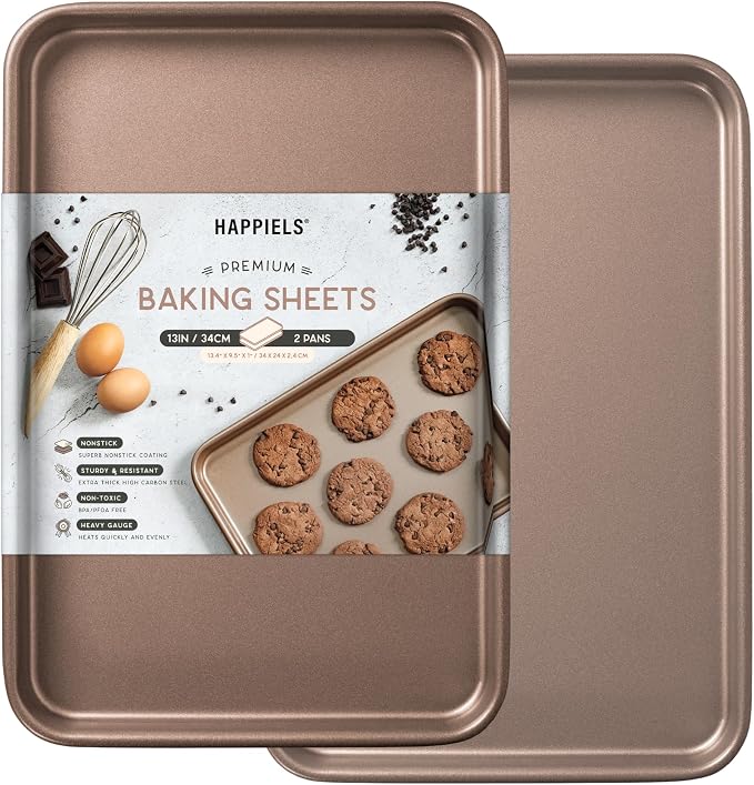HAPPIELS 9 x 13-Inch Nonstick Quarter Sheet Pan Set of 2 | Non-Toxic, Rimmed by HAPPIELS