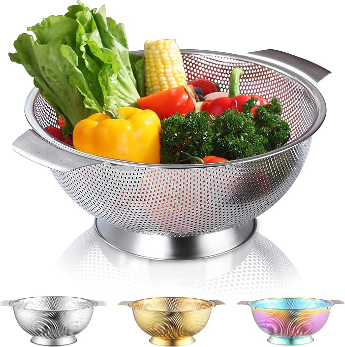 Kyraton Stainless Steel Colander 5 Quart, Professional Strainer by Kyraton