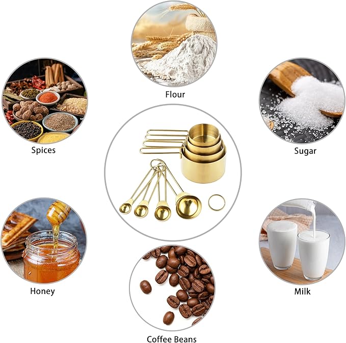 Measuring Cups and Spoons Set, Kaloo 8PCS Stainess Steel Metal Measuring Cups - Image 4