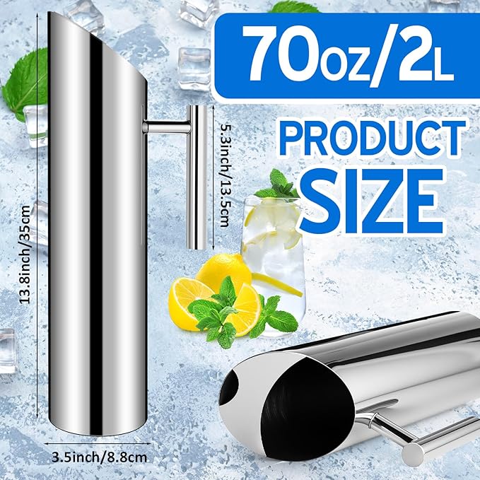 Funnymoom 6 Pack 70oz/2l Stainless Steel Water Pitcher Modern Metal Pitcher - Image 2
