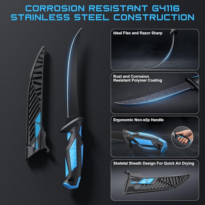 Fillet Knife Kit Combo, Fishing Knives and Honing Rod, Ultra-Sharp G4116 German - Image 3