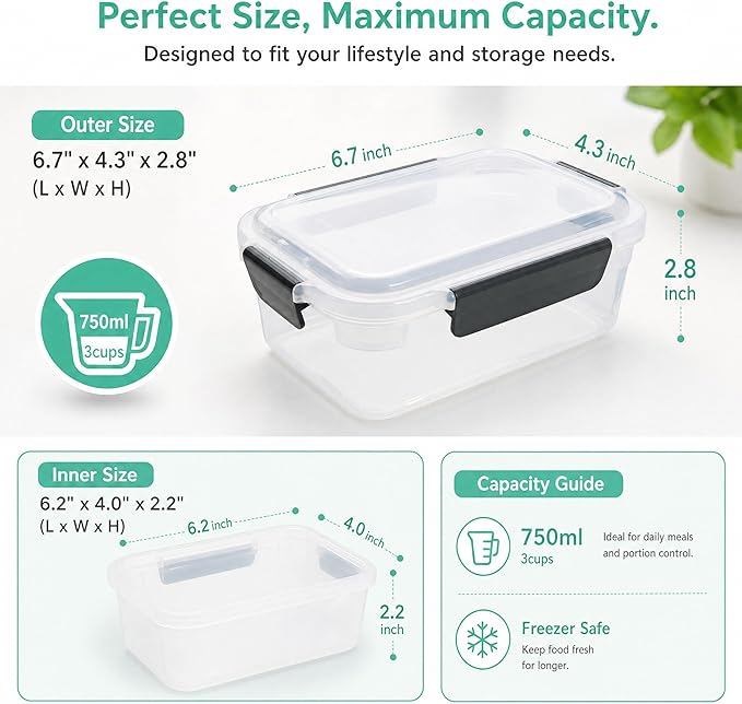 YORY 3 cup Plastic Food Storage Containers - Image 2