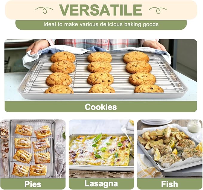 TeamFar Baking Sheet with Rack Set, 16/12.5/9 Inch Stainless Steel Cookie - Image 6