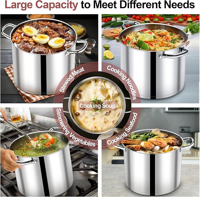 P&P CHEF 14 QT Stock Pot with Lid, Stainless Steel Large Cooking Pot, Soup - Image 4