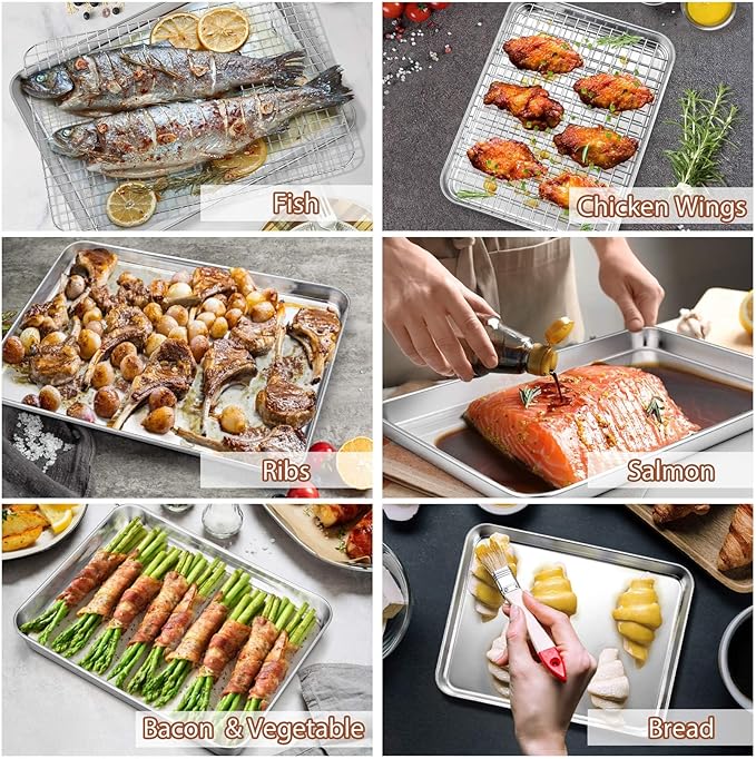 P&P CHEF 16 + 12.5 + 10.4 + 9 Inch Baking Sheet and Rack Set, Oven & Dishwasher - Image 4