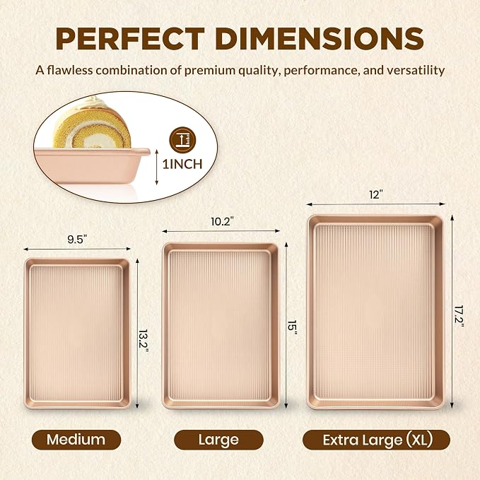 Professional Non-Stick Baking Sheets Set, 3-Piece Heavy Duty Carbon Steel - Image 2