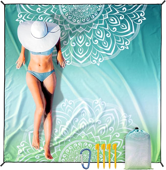 WIWIGO Beach Blanket Waterproof Sandproof Beach Mat 79" X 83"/10'x9'for 2-8 - Image 2