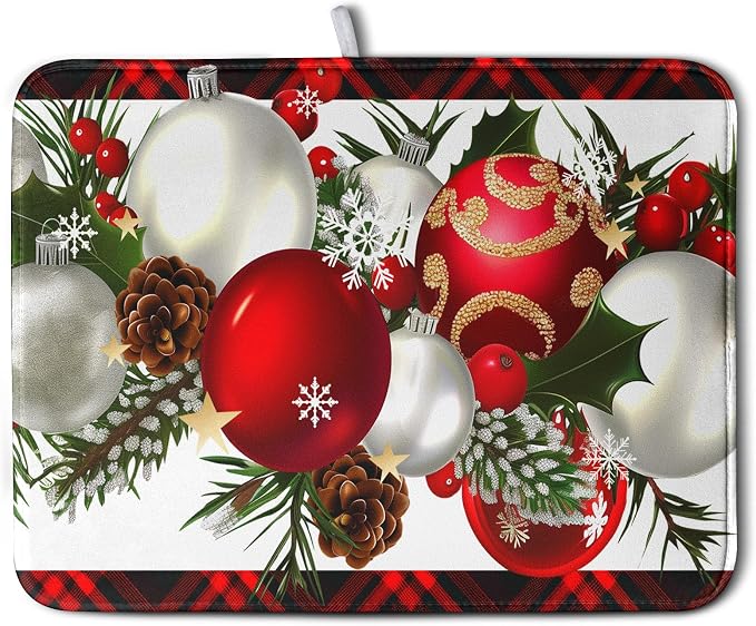 Red Buffalo Plaid Christmas Kitchen Drying Mats by Kwlegh