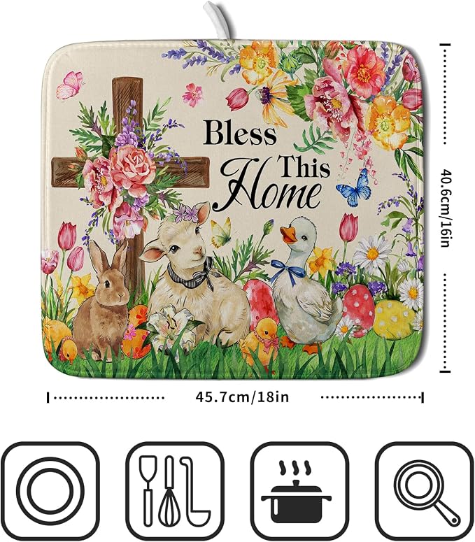 Easter Farmhouse Dish Drying Mat Funny Animal Dish Pad - Image 2