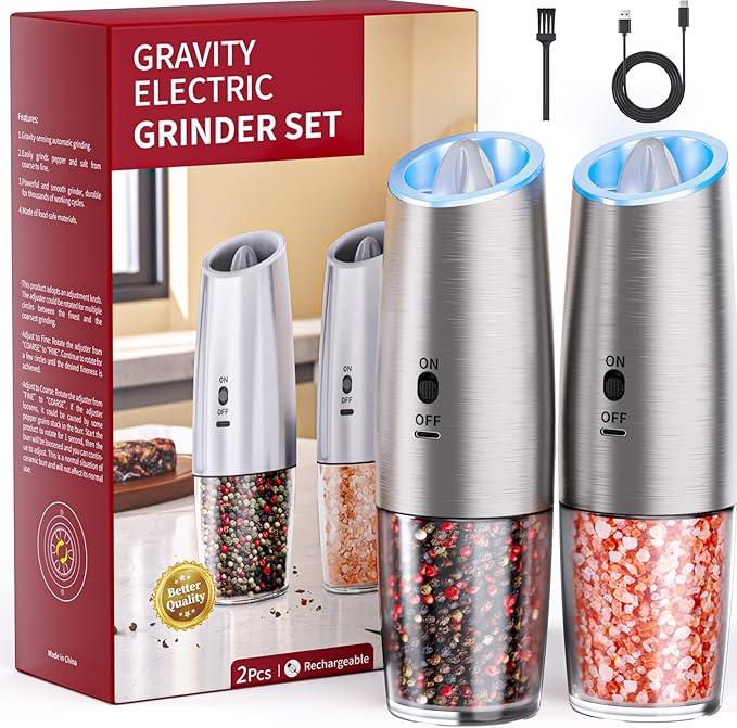 MealHelper Rechargeable Gravity Electric Salt and Pepper Grinder Set by Unknown