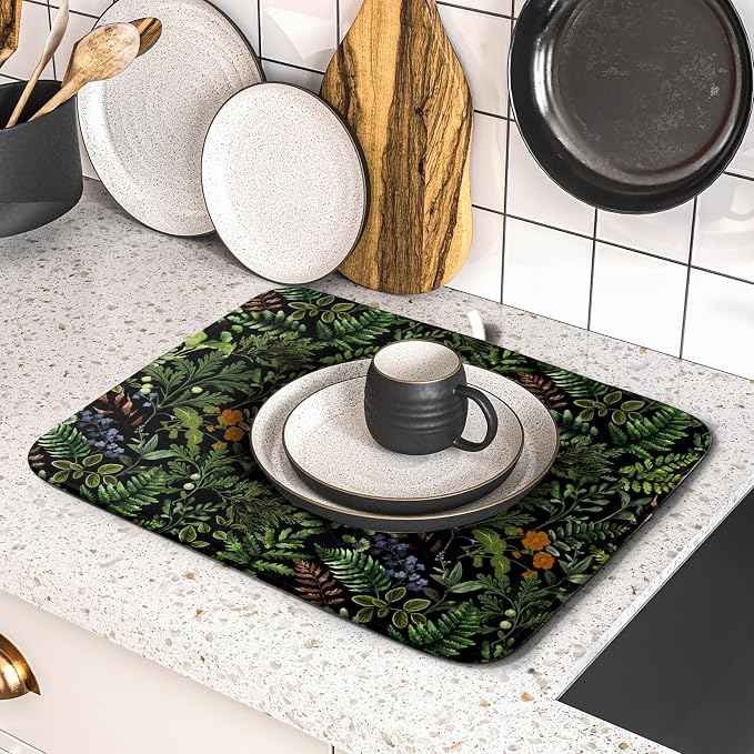 Black Sage Green Plant Dish Drying Mat - Image 5