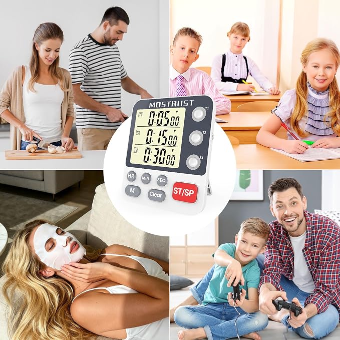 Digital Dual Kitchen Timer, 3 Channels Countdown Triple Timer - Image 7