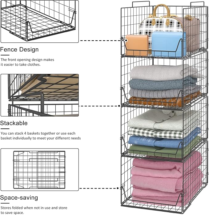 Jakyitvi Stackable Closet Organizers and Storage Bins 4 Pack, Sturdy Metal - Image 4