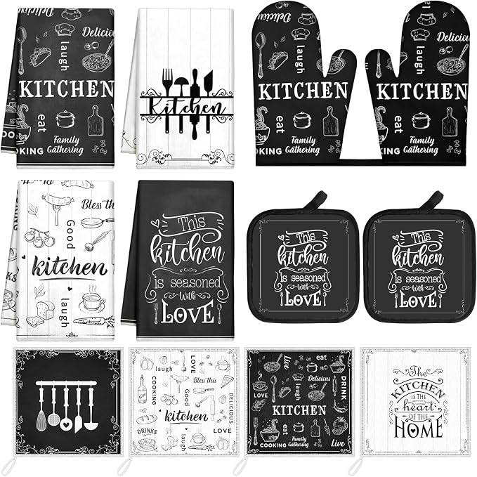 Bencailor 12 Pcs Farmhouse Kitchen Decor and Accessories Sets 4 Black and White by Bencailor