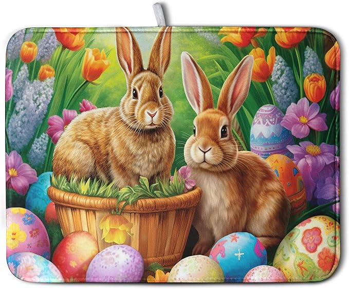 Easter Bunny Eggs Dish Drying Mat by Kwlegh