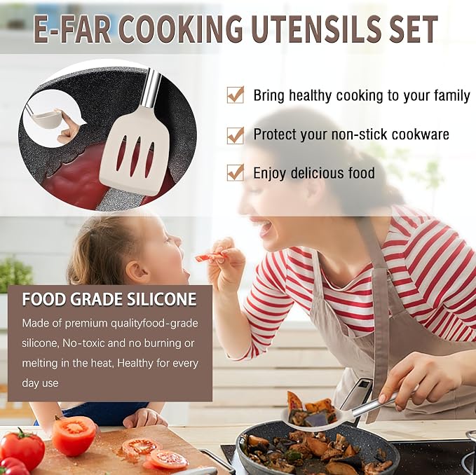 E-far Silicone Cooking Utensils Set, Heat Resistant Kitchen Spatulas Turner - Image 6