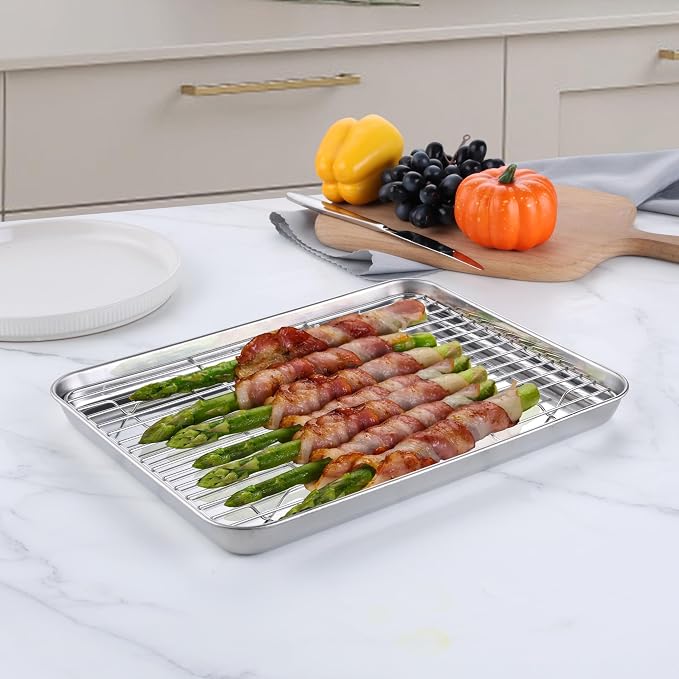 Homikit Quarter Sheet with Rack, 9x13 Stainless Steel Baking Pan with Wire - Image 3