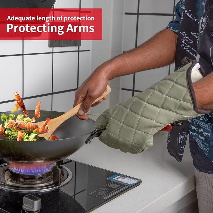 ARCLIBER Oven Mitts Heat Fire Resistant Oven Mitts 425 ° F, Quilted Terry Cloth - Image 3
