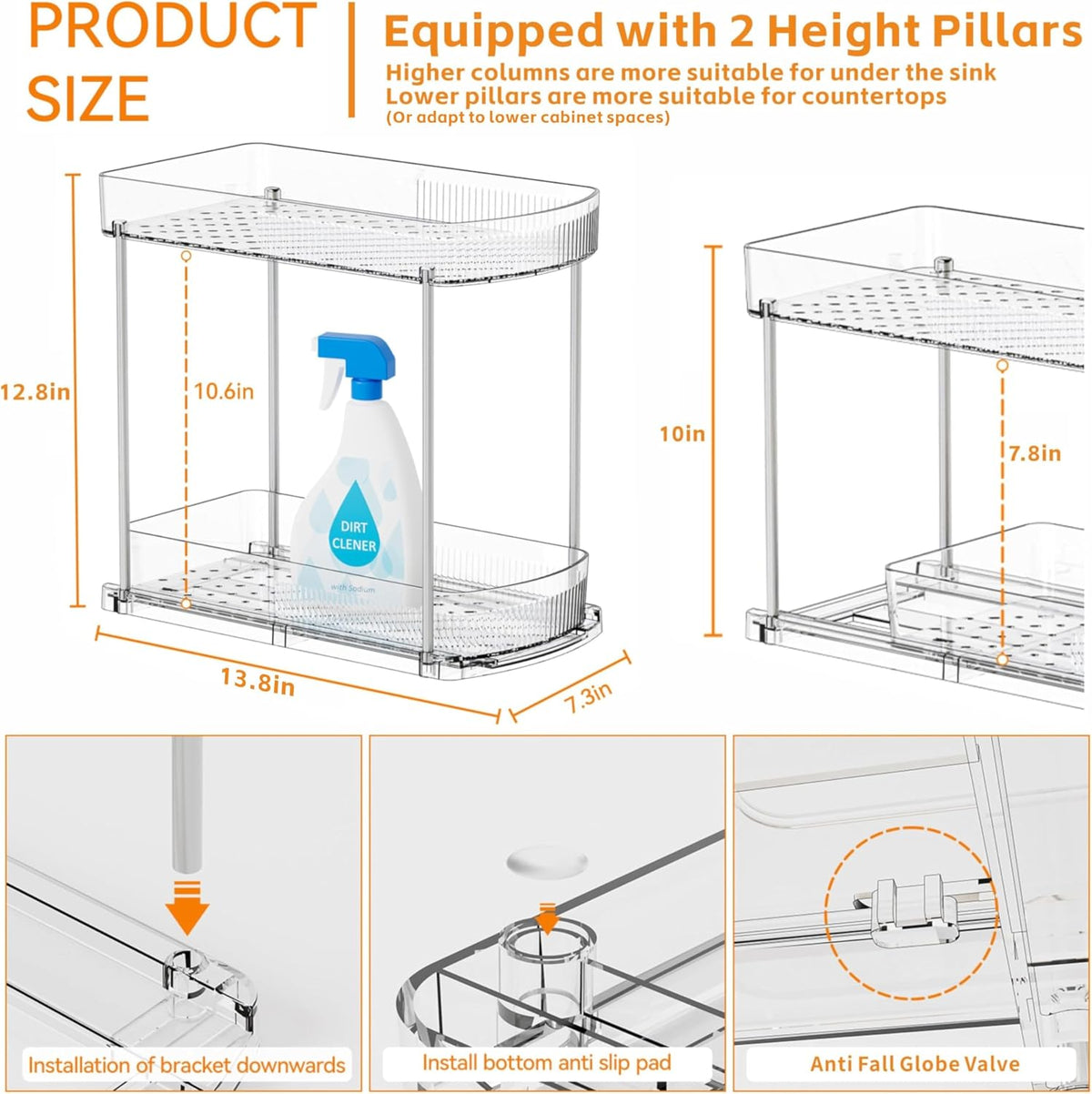 2 Pack Large Pull Out Bathroom Organizers and Storage,2 Tier 12.8′′