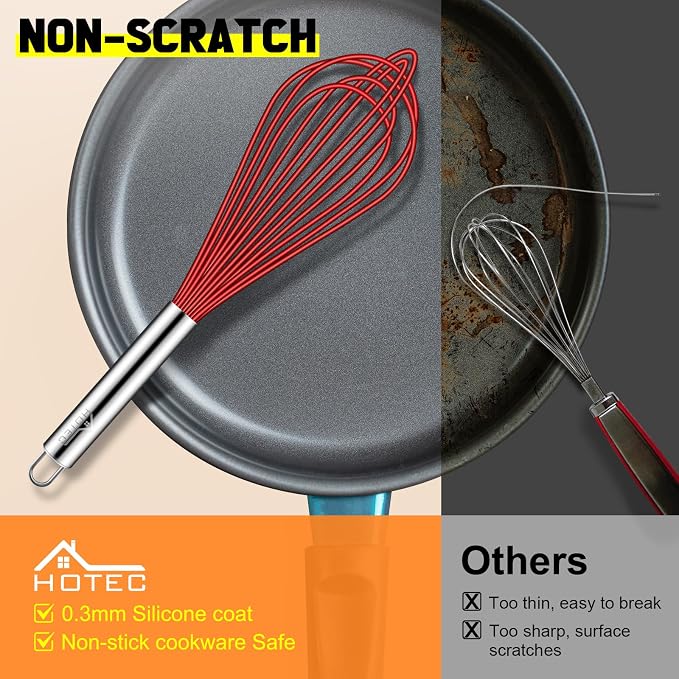 HOTEC 4 Pieces Silicone Whisks Set, Wire Balloon Whisks Egg Beater, Non-slip - Image 6