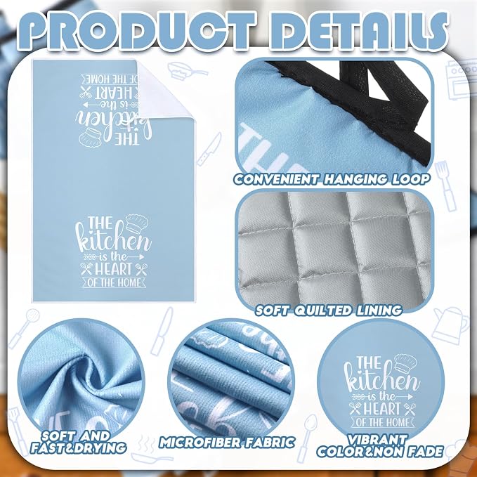 Sratte 6 Pcs Kitchen Decor Accessories Set Farmhouse Towels Pot Holders Oven - Image 5