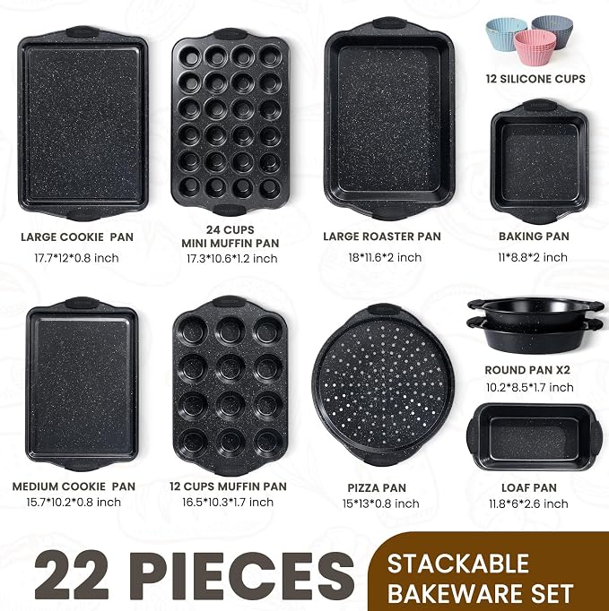 Kikcoin 22 PCS Nonstick Baking Pans Set, Stackable Bakeware Sets - Image 2