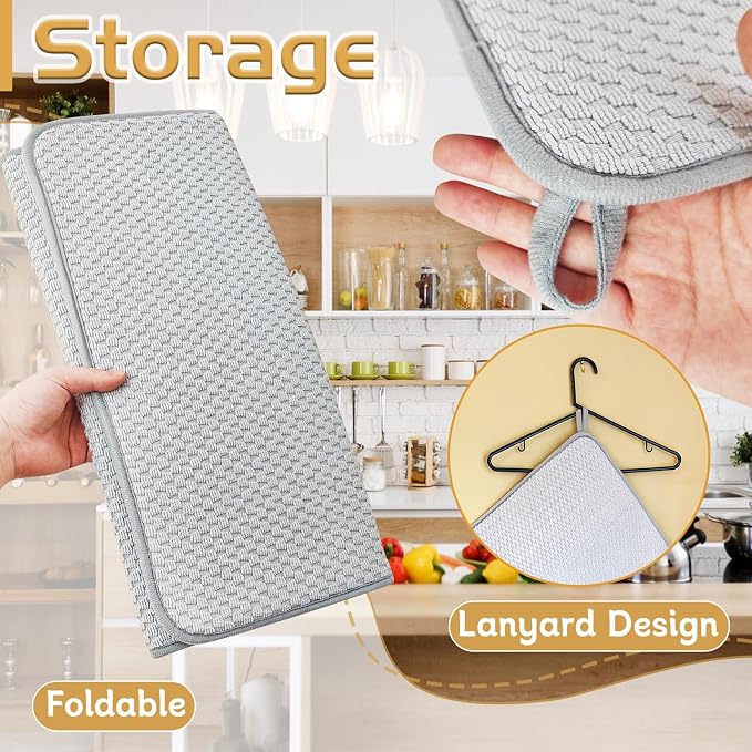 2 Pack Microfiber Dish Drying Mat, 24x17" Large Size Highly Absorbent Dish - Image 4