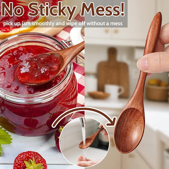 7pcs Small Wooden Spoons for Honey, Coffee Little Wood Table Spoon for Eating - Image 2
