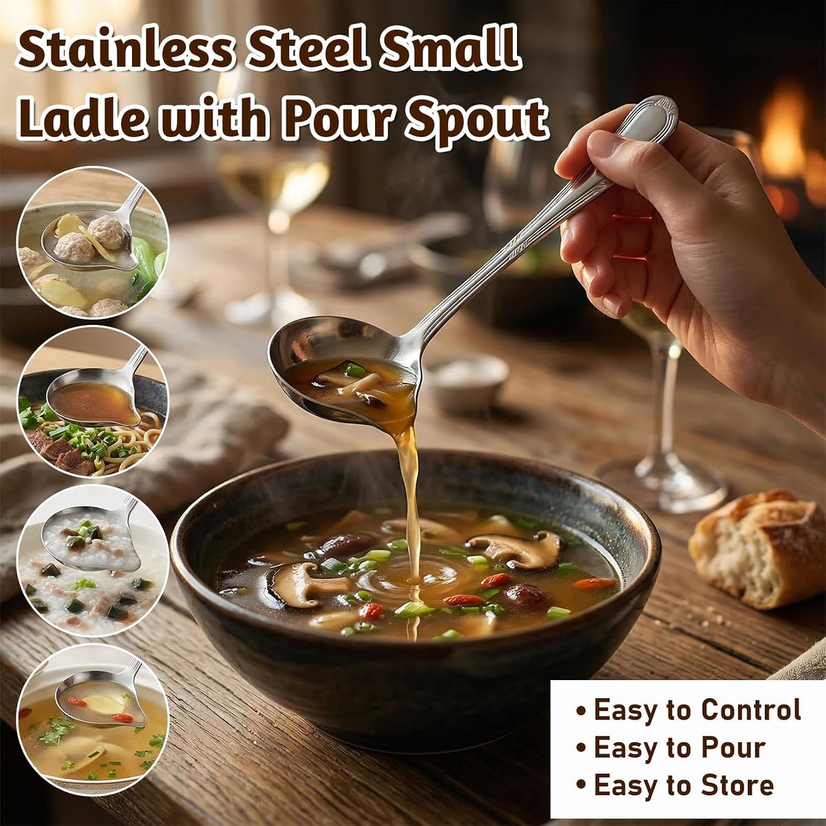 2 Pcs Small Ladle with Pour Spout, Stainless Steel Gravy Ladle