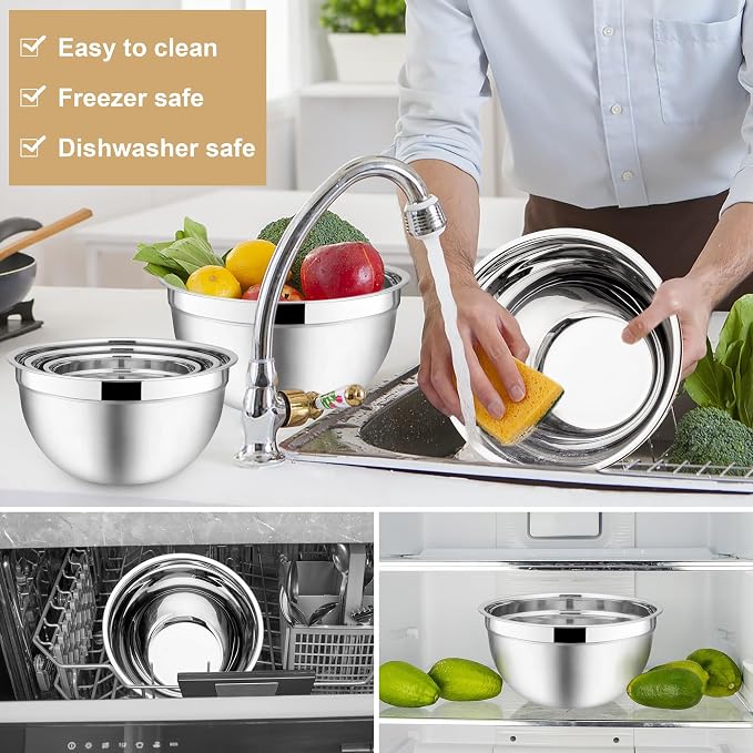 E-far Mixing Bowls with Lids, 12-Piece Stainless Steel Salad Bowls Metal - Image 6