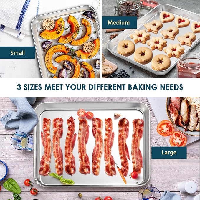 E-far Stainless Steel Baking Sheet Set of 3, 12.4”/10.5” /9.4” Cookie Sheet - Image 5