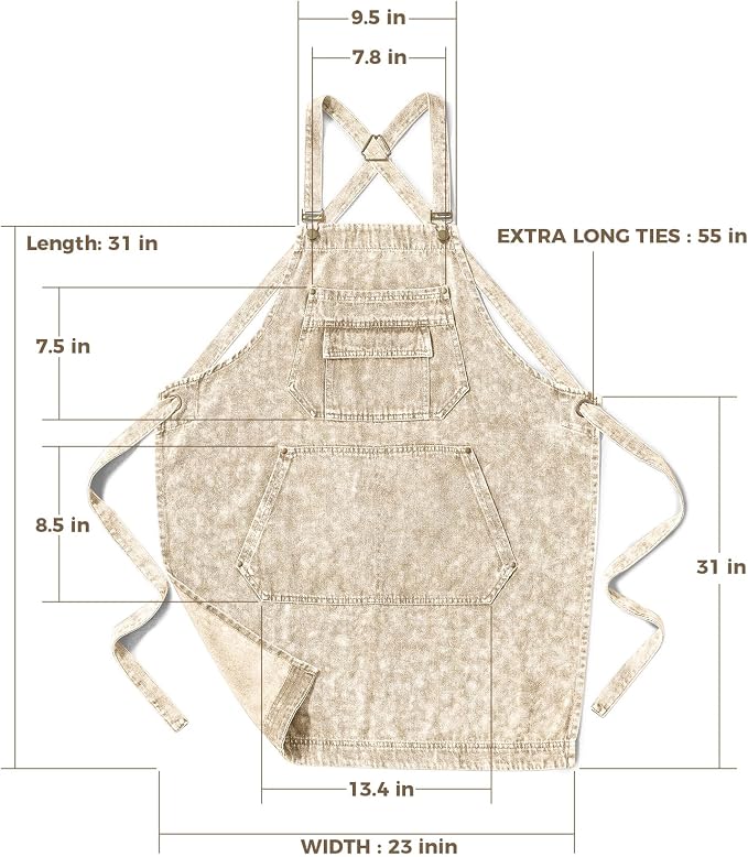 Denim Apron with Pockets for Hair Stylist Gardening Craftsmen Barista Women - Image 7