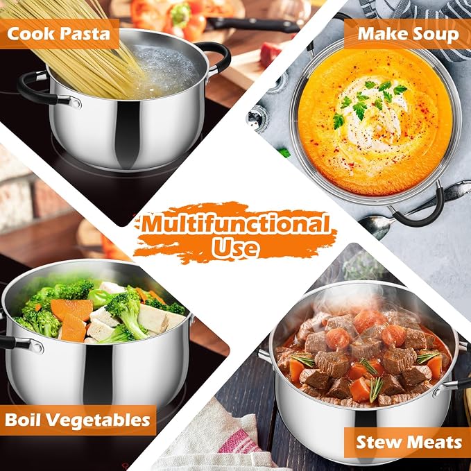 P&P CHEF Stainless Steel Stock Pot, 6 Qt Cooking Soup Pot - Image 5