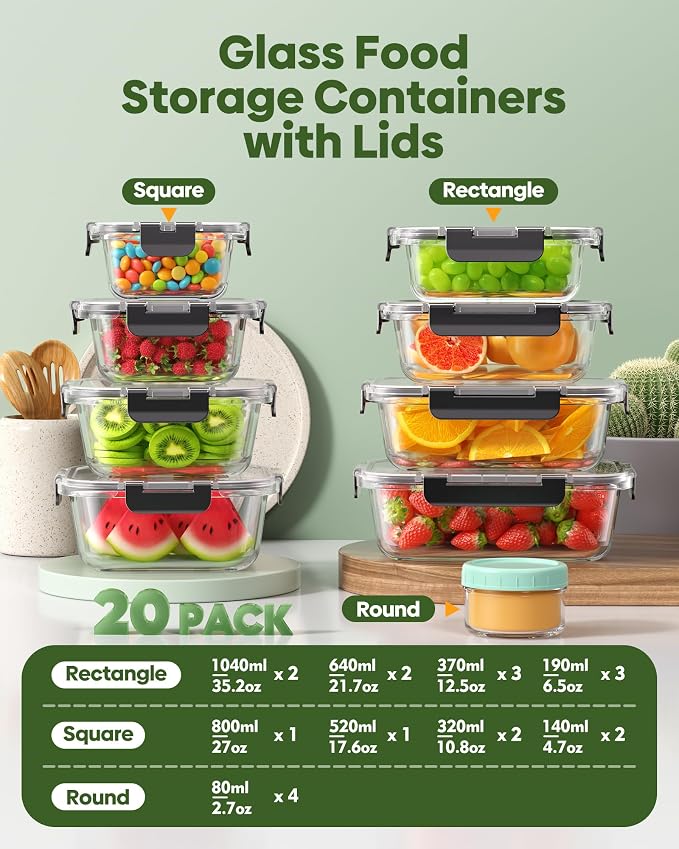 KEMETHY 40 PCS Glass Food Storage Containers - Image 2