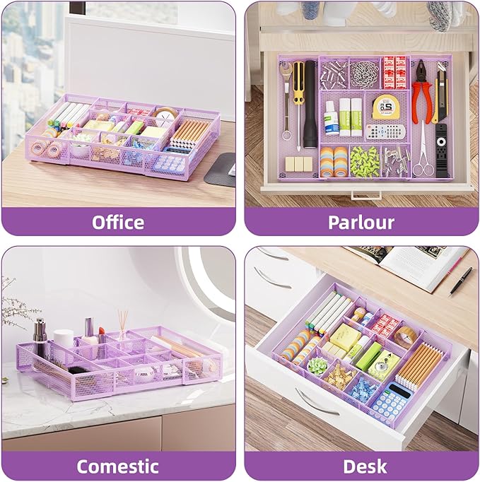 Marbrasse Expandable Desk Drawer Organizer, Mesh Drawer Organizer Tray - Image 4