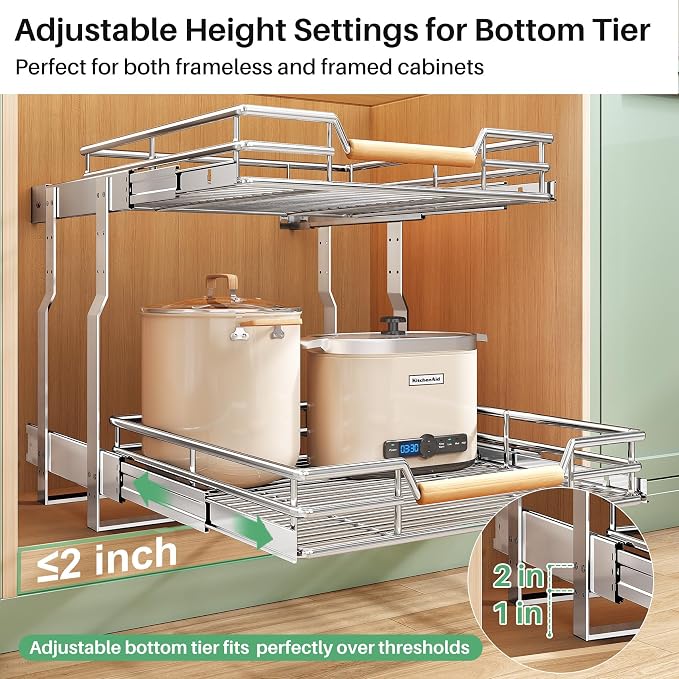 Pull out Cabinet Organizer, 2 Tiers 17"W X 21"D, Heavy Duty Smooth Sliding - Image 5