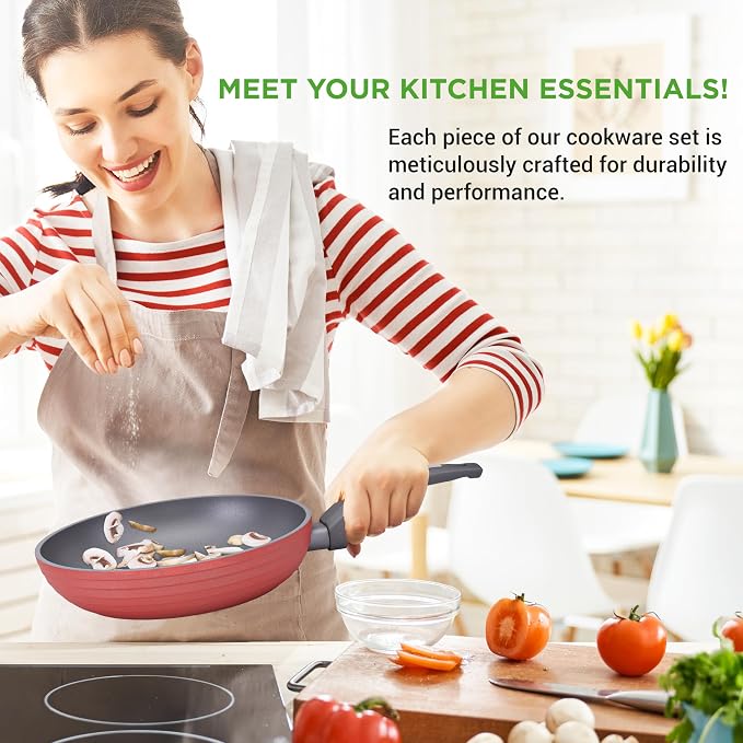 NutriChef 12-Piece Nonstick Kitchen Cookware Set-PTFE/PFOA/PFOS-Free Heat - Image 6