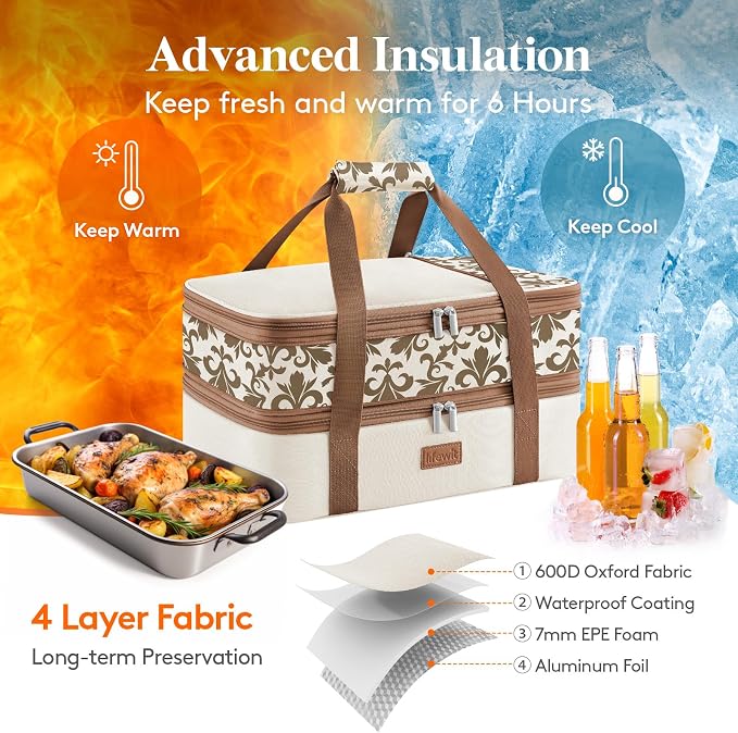 Lifewit Insulated Double Decker Casserole Carrier, Expandable Lasagna Lugger - Image 3
