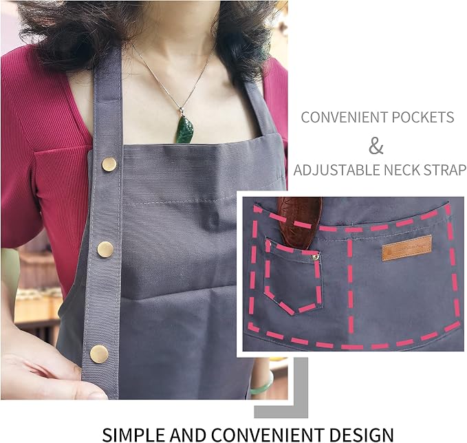 Apron for Men Women with Adjustable Straps and Large Pockets, Canvas Cotton - Image 7