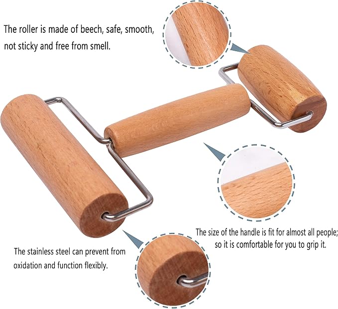 Whaline Wood Pastry Pizza Roller 2 Pieces Non Stick Wooden Rolling Pin - Image 4